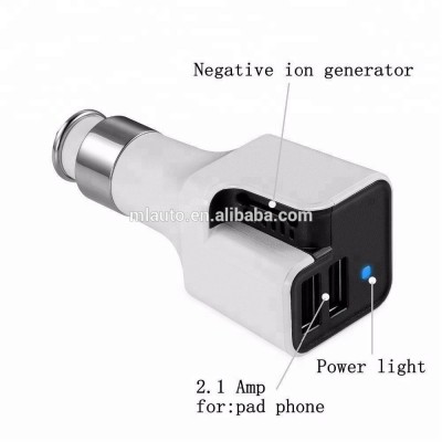 2018 newest 2-in-1 with 2-Way USB Charger Generator mini Car Air Purifier with negative oxygen ion